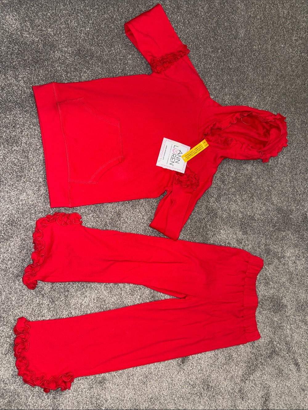 Ann Loren Red Ruffled Girls Hoodie & Pants Set